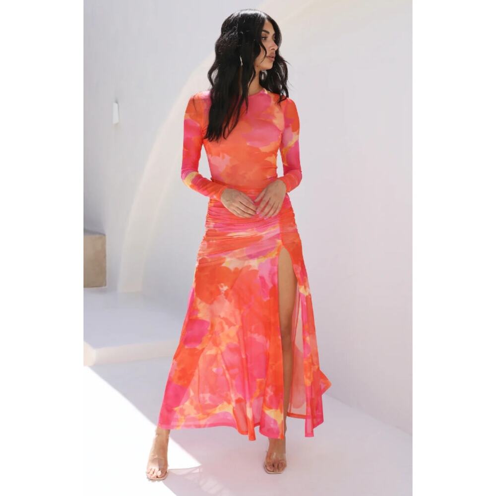 RUNAWAY THE LABEL Olivia Maxi Dress Orange Floral - Picture 2 of 14